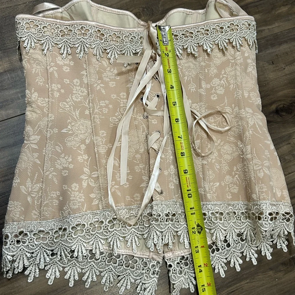 Beige Floral Embroidered Beaded Lace Corset - Picture 7 of 7
